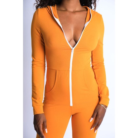 Boutique Pants - Women Zip Up Jumpsuit Romper Hoodie Lounge Long Sleeve One-piece Bodysuit Cuffed